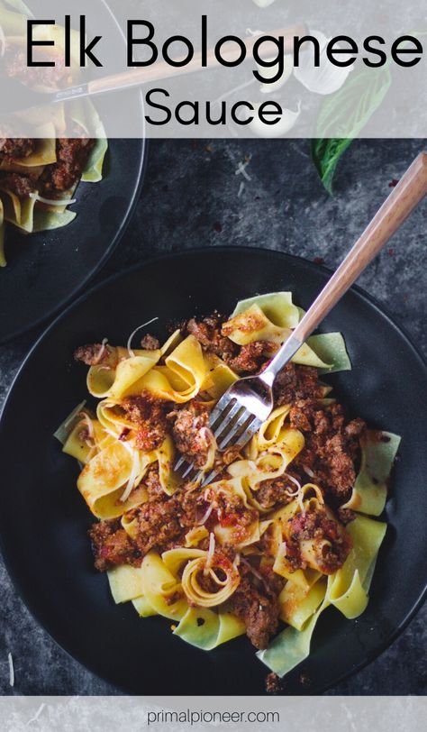 A simple slow-cooked elk bolognese sauce, the perfect hearty sauce for the cold, winter season. Serve over a bowl of pappardelle or your favorite pasta and top with a little fresh parmesan cheese. The perfect ground elk meat dish for your elk harvest. #groundelkmeat #groundelkmeatrecipes #elkrecipes #wildgamerecipes #elkbolognese #groundelkmeat #primalpioneer Bolognese Recipe Easy, Best Bolognese Recipe, Elk Meat Recipes, How To Make Bolognese, Bolognese Sauce Authentic, Best Bolognese Sauce, Bolognese Sauce Recipe, Sauce Bolognaise, Italian Comfort Food