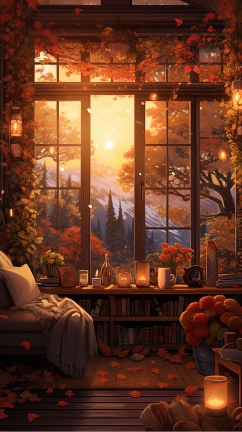 Autumn Phone Wallpaper, Fall Magic, Home Corner, October Wallpaper, الفن الرقمي, Romantic Candlelight, Halloween Facts, Golden Autumn, Thanksgiving Wallpaper