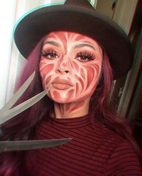 Freddie Kruger Makeup, Freddy Krueger Makeup, Freddy Krueger Costume, Holloween Makeup, Horror Halloween Costumes, Creepy Halloween Makeup, Cute Halloween Makeup, Hot Halloween Outfits, Halloween Beauty