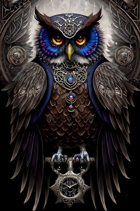 Owl Artwork Illustrations, Owl Spirit Animal Art, Music Art Painting, Crazy Owl, Really Cool Wallpapers, Steampunk Bird, Animal Tattoo Ideas, Ear Tattoo Ideas, Cute Owls Wallpaper