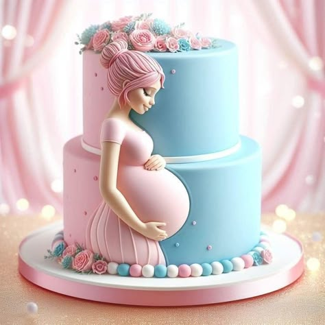 Pregnancy Cake Ideas, Baby Reveal Cake Ideas, Gender Reveal Ideas Cake, Baby Shower Cake Ideas Unique, Pregnancy Cake, Simple Baby Shower Cake, Vom Avea Un Copil, Baby Bump Cakes, Baby Reveal Cakes