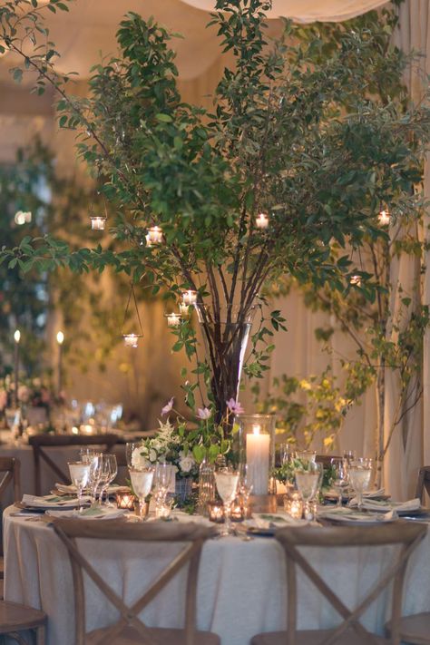 Tree Centrepiece Wedding, Tree Branch Centerpieces, Country Club Wedding Reception, Tree Wedding Centerpieces, Classic Summer Wedding, Wedding Tree Decorations, Summer Wedding Ideas, Branch Centerpieces, Wedding Branches