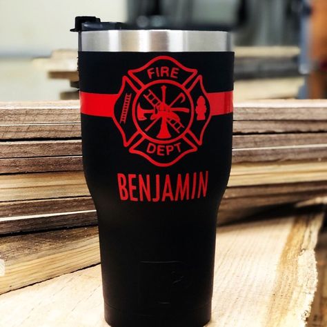 Pitt and Potter on Instagram: “RTIC reveals it’s new matte tumbler design! Customizable with your favorite first responders name! #firefighter #firstresponders #greatgift” Cnc Signs, Firefighter Party, Matte Tumbler, Twisted Sister, Firefighter Gifts, Glitter Cups, Fire Fighter, Cup Ideas, Starbucks Hot