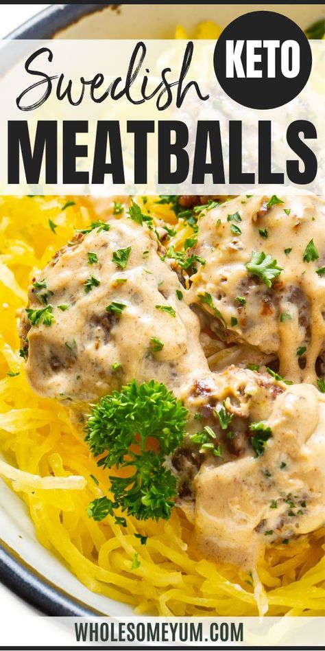 A flavorful, creamy sauce and warm spices make these keto Swedish meatballs taste like authentic ones, all with no flour, quick prep, and just 2g net carbs. #wholesomeyum Keto Swedish Meatballs, Low Carb Turkey Meatballs, Swedish Meatballs Easy, Meatball Dishes, Keto Meatballs, Low Carb Meats, Low Carb Cheesecake Recipe, Meatball Dinner, Low Carb Meatballs