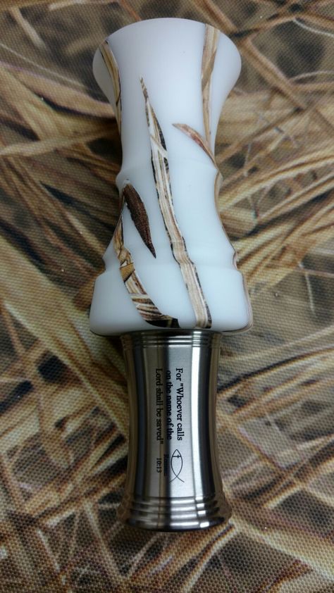 Callis Duck and Goose Calls Snow Grass Camo with Titanium threaded stopper Canada Goose Call, Bible verse engraved stopper. Custom Duck Calls, Hunting Drawings, Duck Hunting Boat, Duck Mount, Hunting Calls, Goose Hunting, Quail Hunting, Duck Hunting Gear, Duck Season