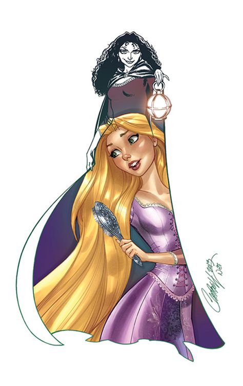 “Good vs. Evil”: The Series Beautifully Mixes Disney Heroines with Their Villains - Jeffrey Cambell J Scott Campbell Fairytale Fantasies, J. Scott Campbell, Disney Reimagined, Mother Gothel, J Scott Campbell, Michael Turner, Skottie Young, Animation Disney, Magical Items