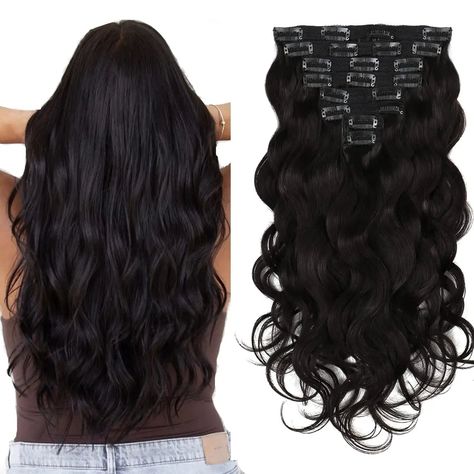 💫 Transform your look in an instant! 🌊✨ Elevate your hairstyle with our luxurious Body Wave Full Head Clip Hair Extensions! Whether it's a casual outing or a glamorous event, these extensions will give you the volume and bounce you crave. Embrace the beauty of effortless elegance and turn heads wherever you go! 💁‍♀️❤️ #HairGoals #BodyWave #HairExtensions #Fashionista #Volume #GlamLife #HairstyleInspo #WomenEmpowerment #StyleYourWay #LookGoodFeelGood Body Wave Hair Extensions, Real Hair Extensions, Black Hair Extensions, Human Hair Clip Ins, Hairpieces For Women, 100 Remy Human Hair, Clip In Hair, Clip In Extensions, Body Wave Hair