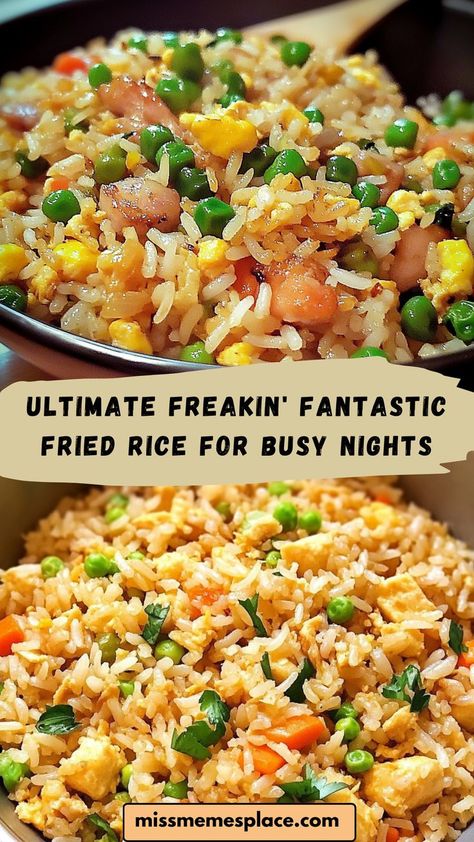 Make dinner a breeze with this Ultimate Freakin' Fantastic Fried Rice! With easy-to-find ingredients and a foolproof recipe, this quick-fix dish is loaded with flavor and ready in no time. Perfect for busy weeknights, it combines classic fried rice ingredients like eggs, veggies, and soy sauce. Try it for a taste of takeout-style goodness without leaving home! #FriedRiceRecipe #UltimateFriedRice #QuickDinnerFix Fried Rice No Egg Recipe, How To Make Chicken Fried Rice At Home, Fried Rice With Eggs And Veggies, Same Day Fried Rice, Quick Dinner Ideas With Rice, Oven Fried Rice Onion Soup Mix Soy Sauce, Quick Fried Rice Recipe, Fried Rice Sauce Recipe, Fried Rice For A Crowd