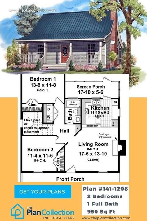 Generational Living, American House Design, Bungalow Plan, Lake Front House Plans, Simple Cabin, Small Cabin Plans, Granny Pod, Southern Style House Plans, Porch Plans