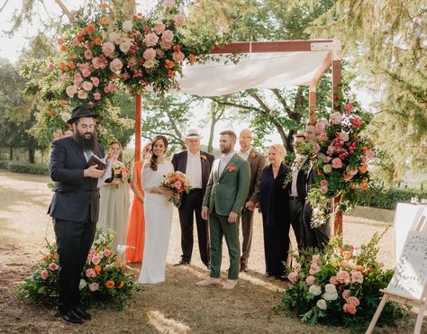 This fantastic summer wedding with a Jewish Chuppah occurred in an enchanting Medici Villa near Florence - Villa Corsini a Mezzomonte. The couple and their guests enjoyed the vibrant colors of the floral creations and welcomed a glass of Prosecco and a refreshing shadow of the wooden area on a hot summer day. The meaningful ceremony was sincere and heartwarming, and the bride and groom were happy and charming. Wedding Planner: @primaveradreams Florence Villa, Jewish Chuppah, Villa Corsini, Italy Weddings, Charming Wedding, Wedding In Tuscany, Floral Creations, Dream Destination Wedding, Italian Culture