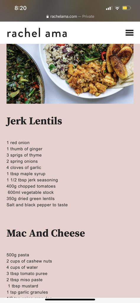 Jerk Lentils, Rachel Ama, Vegan Starter, Lentils Vegan, Vegan Starters, 3 Course Meals, Jerk Seasoning, Veggie Delight, Green Lentils