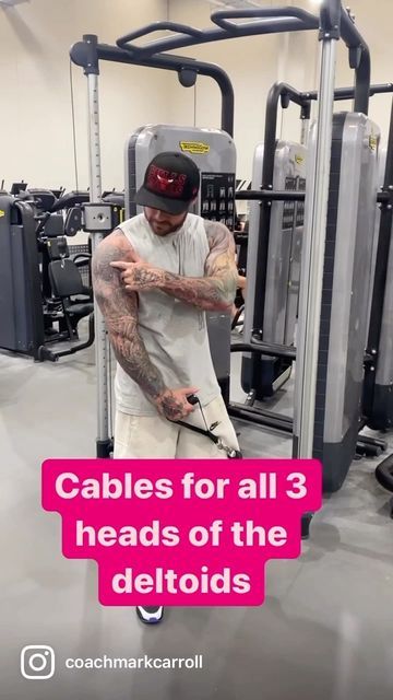 Mark Carroll on Instagram: "Let’s build some shoulders with cables only! But, let’s do a “cables only” workout which actually makes sense lol Arm path matters! If we want to target each head of the shoulders, front, middle and rear delt…. This is EXACTLY how I like to execute for each head so check it out Front delt - notice where I stand in relation to the cable… to the side! Then notice the arm path is not straight up and down… it’s up and across the body ↗️ do this!! Rear delts - to full Delts Workout, Where I Stand, Cable Workout, Shoulder Cable, Rear Delt, From Where I Stand, I Stand, Shoulder Workout, Arm Workout