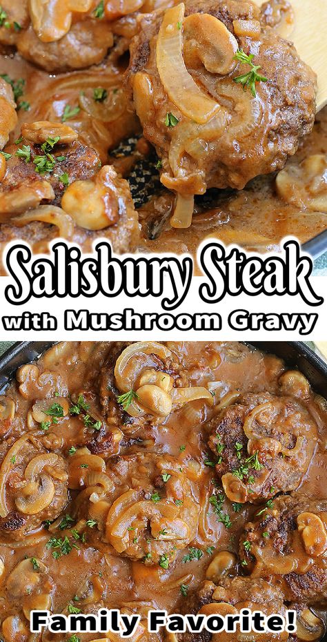 Hamburgers Recipes, Best Salisbury Steak Recipe, Salisbury Steak With Mushroom Gravy, Steak With Mushroom Gravy, Homemade Salisbury Steak, Recipes Meat, Salisbury Steak Recipes, Keto Beef, The Slow Roasted Italian