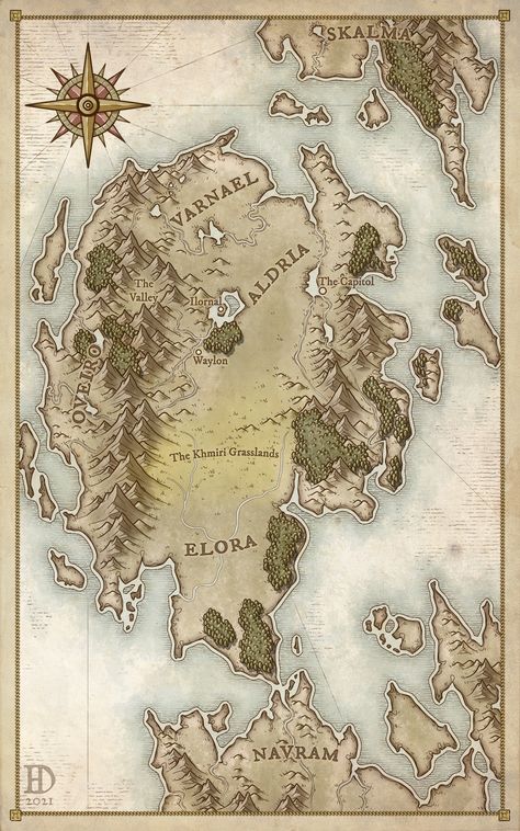 This map was made for Heir Apparent: An Epic Fantasy Adventure by author Shae Guevara.⁠ ⁠ "When Ranora's home is destroyed by the king's men, she's faced with a choice: flee in search of safety... or fight. Despite her family ties, Ranora has always dismissed the idea that she might someday be queen... but as her country falls further into chaos, she realizes that she may be her people's best hope." Dnd Country Map, Fey Wild Map, Fantasy Region Map, Fantasy Country Map, Medieval Maps, Hex Map, Kemetic Spirituality, Fantasy Map Making, Be Queen