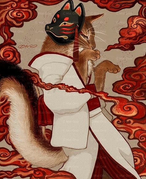 Japanese Cat Aesthetic, Cat Yokai, Samurai Animal, Icon Cat, James King, Japanese Spring, Japan Painting, Japanese Warrior, Miss Kitty