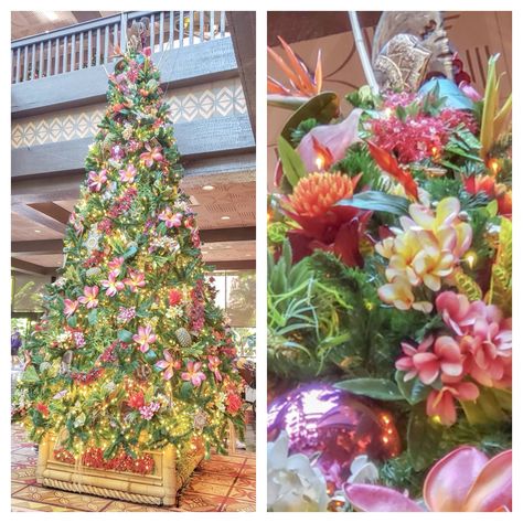 Hawaiian Themed Christmas Tree, Polynesian Christmas, Hawaiian Christmas Tree, Tropical Christmas Decorations, Tiki Christmas, Tropical Christmas Trees, Royal Hawaiian Hotel, Christmas Whimsy, Hawaii Christmas