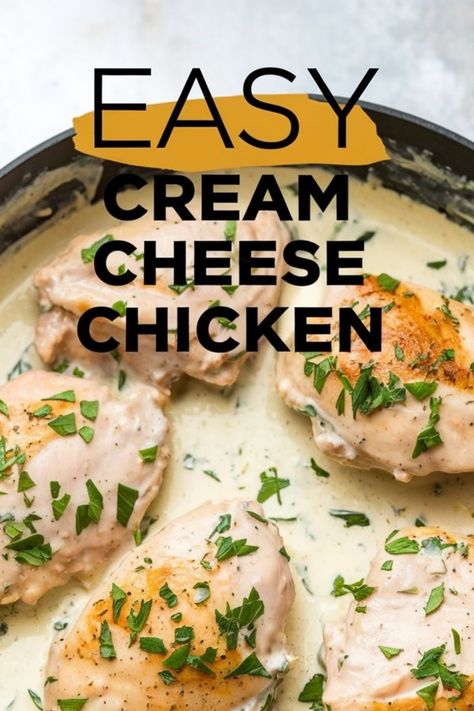 Easy cream cheese chicken topped with fresh herbs in a creamy sauce. Chicken Breast Recipes With Cream Cheese, Easy Cream Cheese Chicken, Creamed Chicken, Chicken And Cheese Recipes, Cream Cheese Sauce, Meal Rotation, Delicious Chicken Dinners, Flavorful Dinner, Breakfast Appetizers