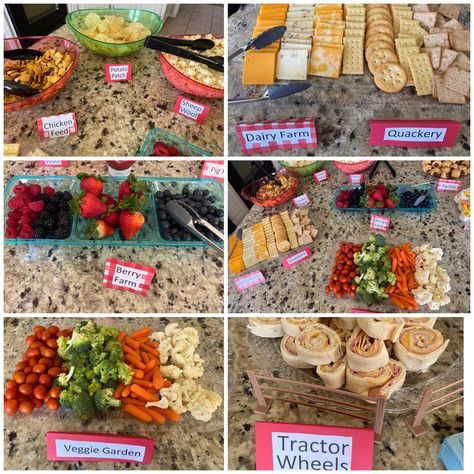 Farm Themed Birthday Food Ideas, Snacks For Farm Theme Party, Farm Birthday Party Foods, Cheap Farm Birthday Party Ideas, Farmed Themed Birthday Party Food, Farm Animal Birthday Food Ideas, Farm Birthday Snack Ideas, Farm Themed Food For Birthday, Farm Animal Party Food Ideas