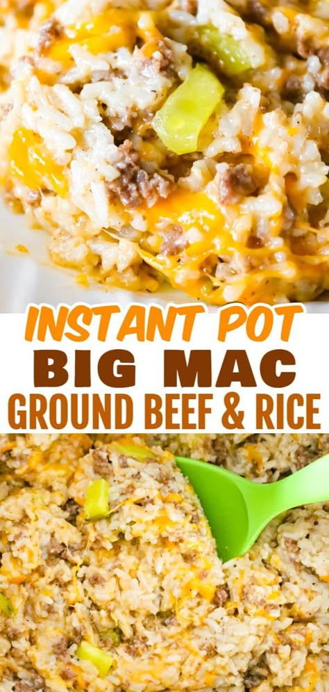 Instant Pot Meals With Rice, Ground Beef Dinner Instant Pot, Big Mac Soup Crock Pot, Hamburger And Rice Instant Pot Recipes, Ground Beef Rice Instant Pot, Pressure Cooker Hamburger Recipes, Instant Pot Rice Recipes White, Instantpot Ground Beef Recipes, Instapot Ground Beef And Rice