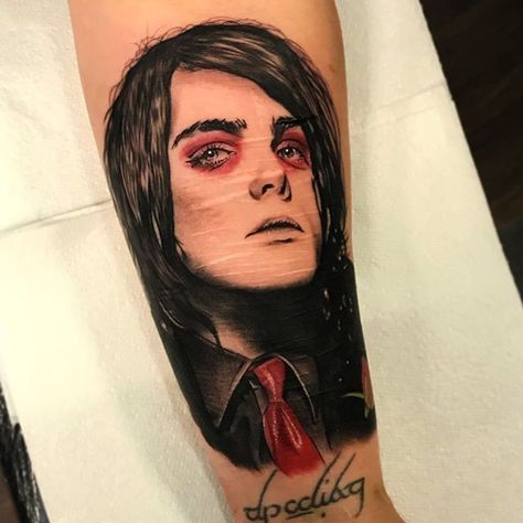 Gerard Way Tattoo Ideas, Three Cheers For Sweet Revenge Tattoo, Gerard Way Face, Gerard Way Tattoo, Gerard Way Portrait, Revenge Tattoo, My Chemical Romance Tattoo, Way Tattoo, Three Cheers For Sweet Revenge