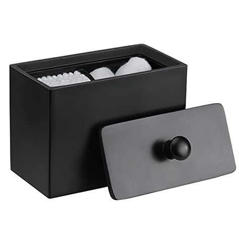 Luxspire Cotton Swab Holder, Qtip Holder Dispenser with Lid, 2 Compartments Cotton Ball Holder, Bathroom Container for Cotton Round, Q Tip Jar, Floss, Bathroom Accessories - Matte Black Cotton Swab Holder, Organizer Containers, Cotton Ball Holder, Q Tip Holder, Marble Bathroom Accessories, Bathroom Jars, Makeup Pads, Bathroom Canisters, Bathroom Containers