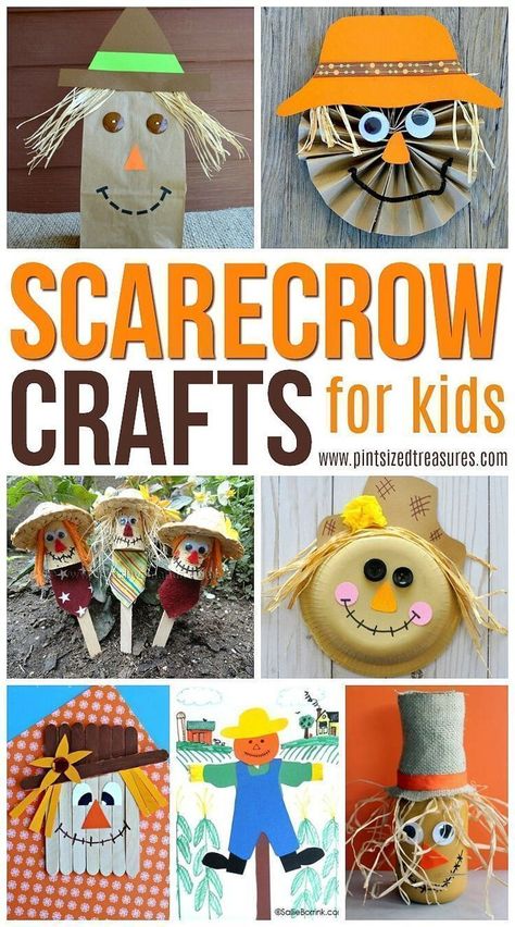 Kids will love these super-easy scarecrow crafts from Pint-sized Treasures! They're simple, super cute, and fun! Scarecrows are perfect for fall and make adorable craft projects to decorate your home all season long. Try these adorable scarecrow craft ideas today! Scarecrow Crafts For Kids, Fall Harvest Crafts, Fall Crafts And Activities, Activities For Kids Preschool, Harvest Crafts, Scarecrow Crafts, Kids Fall Crafts, Preschool Fall, Activities For Babies