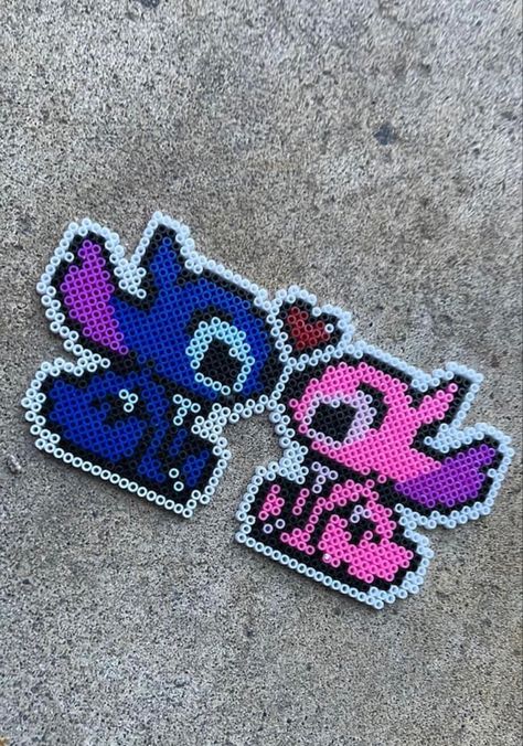 Stitch Fuse Bead Pattern, Disney Fuse Bead Patterns, Stitch And Angel Perler Beads, Stitch And Angel Pixel Art, Angel Perler Beads, Hama Beads Patterns Disney, Perler Beads Stitch, Perler Bead Stitch, Perler Bead Hello Kitty