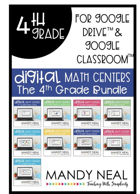 Are you looking for math resources to use with Google Classroom™? These digital math centers are made for the fourth grade classroom! The 4th grade math centers include: place value, addition and subtraction, multiplication, division, fractions, measurement, area and perimeter, and geometry. Third Grade Math Centers, Guided Math Groups, Eureka Math, Teaching Third Grade, Fifth Grade Math, Area And Perimeter, Math Intervention, Fourth Grade Math, Math Groups