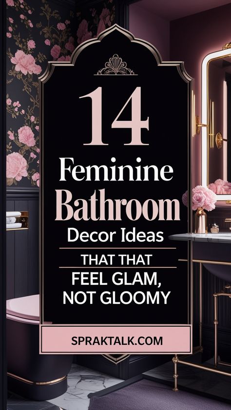 Deep colors meet feminine elegance in these 14 dark bathroom decor ideas! Think black marble, soft lighting, and dramatic floral accents for a truly unique space. Save this pin for your next makeover! 🛁🖤 #MoodyBathroom #GlamDecor #LuxuryDesign Feminine Bathroom Decor Ideas, Feminine Bathroom Ideas, Black And Gold Fixtures, Feminine Bathroom Decor, Dark Bathroom Decor, Classy Bathroom Decor, Feminine Bathroom, Dark Feminine Style, The Dark Feminine