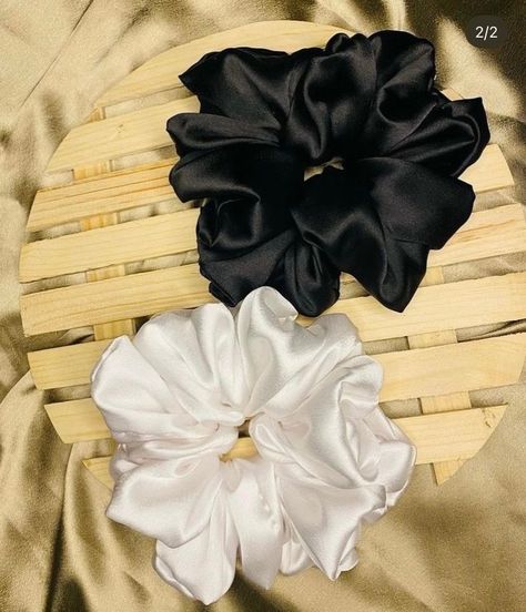 2 beautiful satin scrunchie  1 x black  1 x white  as shown on the picture Black Scrunchies, Pink Hair Accessories, Satin Hands, Gift Inspo, Diy Hair Accessories, Green Satin, Diy Hairstyles, Pink Hair, The Picture