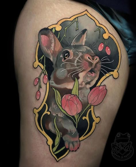 Neo Traditional Rabbit, Traditional Tattoo Rabbit, Traditional Rabbit Tattoo, Traditional Tattoo Reference, Barn Owl Tattoo, Neo Traditional Art, Mysterious Tattoo, Gothic Tattoos, Neo Tattoo