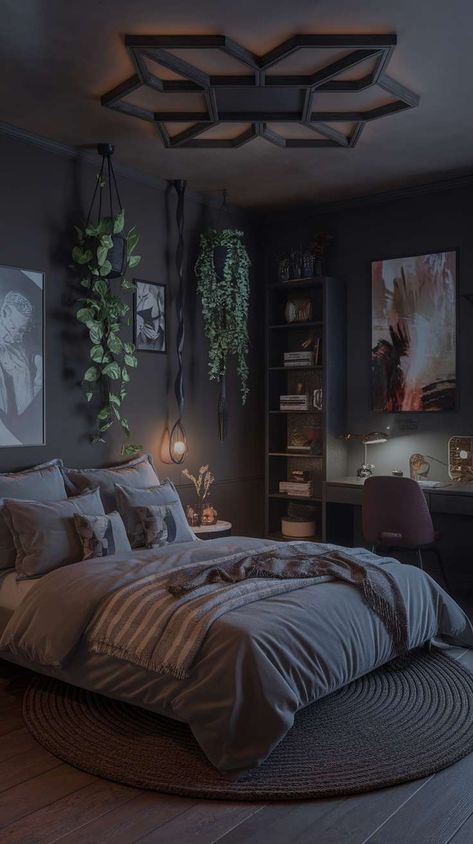 40+ Dark Fantasy Bedroom Ideas Dark Male Bedroom, Gothic Modern Bedroom, Small Gothic Bedroom, Dark Fantasy Bedroom, Gothic Canopy Bed, Fantasy Bedroom Ideas, Mystical Bedroom, Gothic Lighting, Dark Romantic Bedroom