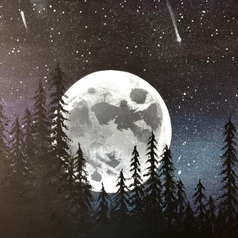 Aesthetic Records, Night Sky Tattoos, Night Sky Drawing, Full Moon And Stars, Sky Tattoos, Moon Artwork, Night Sky Painting, Canvas Drawing, Moon Drawing