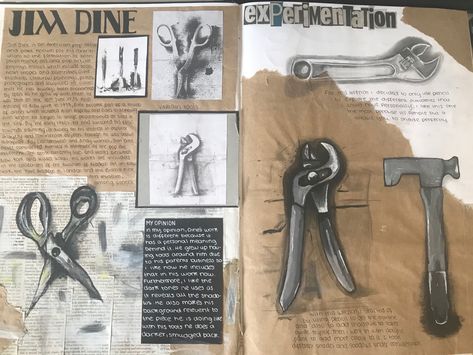 Jim Dine Gcse Sketchbook, Gcse Art Objects Title Page, Artist Reaserch Page A Level, Jim Dine Artist Research Page, Artist Reaserch Pages, Objects Art Gcse, Containment Art, Jim Dine Art, Artist Research Page