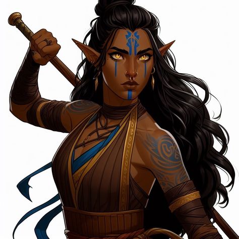 Wood Elf Monk Female Dnd, Sun Elf Female Dnd, Elf Monk Female Dnd, Earth Genasi Monk, Dnd Monk Female, Female Monk Dnd, Monk Dnd Character Design, Earth Genasi Female Dnd, Earth Genasi Male