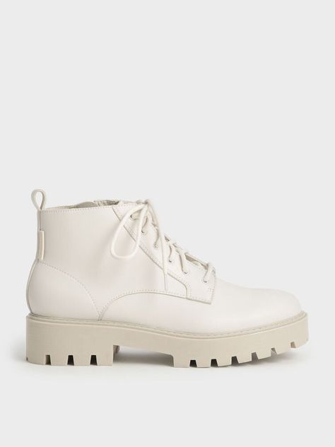 White leather ankle boots