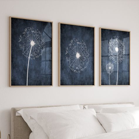 Dream Terrace, Bathroom Decor Dorm, Navy Bathroom Decor, Navy Home Decor, Navy Bedroom, Navy Bedrooms, Navy Bathroom, Dandelion Wall Art, Navy Blue Wall Art