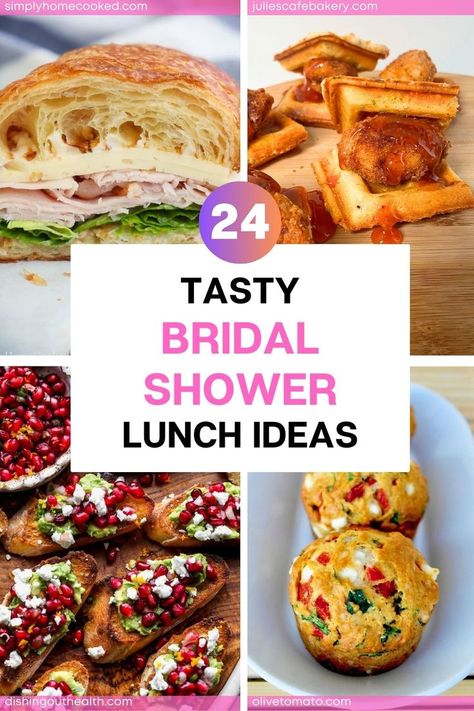 Are you looking for bridal shower food lunch ideas and recipes? I've got you covered! Here are 24 bridal shower tasty food recipes that will look great on your food table, and amaze your guests with taste at the same time. Food Lunch Ideas, Bridal Shower Lunch, Bridal Shower Food Ideas, Party Snack Table, Tasty Food Recipes, Shower Food Ideas, Toast Toppings, Tea Party Food, Food Lunch