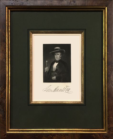 "Sam Houston," Butte, 1860. Steel engraving in a custom frame design with a gold inner frame lip and gold fillet. Framed to conservation standards with archival materials. Unique Framing, Picture Frame Crafts, Matting Pictures, Sam Houston, Photo Frame Design, Picture Framing, Hanging Picture Frames, Architectural Prints, Custom Picture Frame