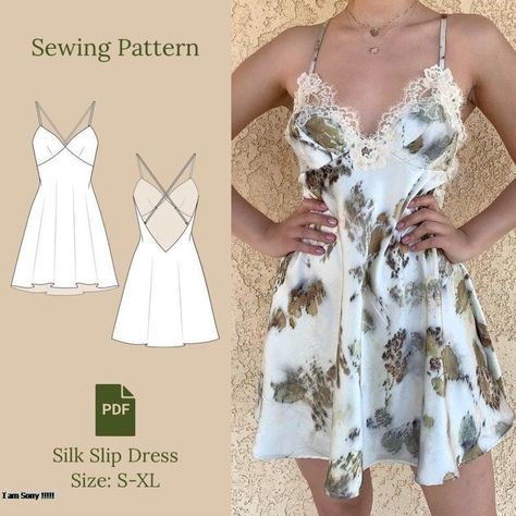 Slip Dress Sewing Pattern, Prom Dress Sewing Patterns, Slip Dress Pattern, Gown Sewing Pattern, Silk Prom Dress, Diy Clothes Design, Top Sewing Pattern, Sewing Design, Diy Sewing Clothes