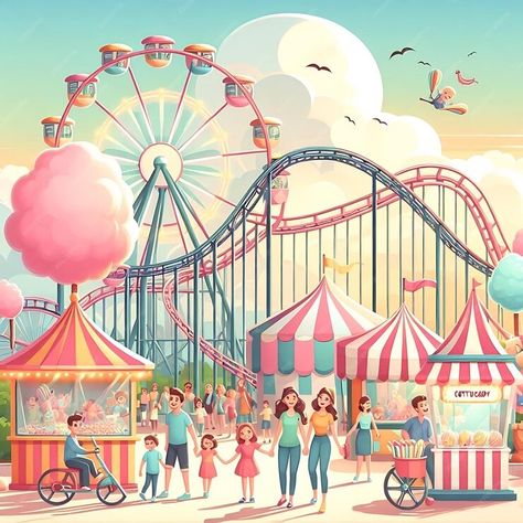 Premium Photo | Park scene with colorful roller coasters a Ferris wheel Exam Background, Roller Coaster Illustration, Nike Photoshoot, Roller Coaster Drawing, Park Scene, Cartoon Photo, Roller Coasters, Parc D'attraction, Stationery Templates