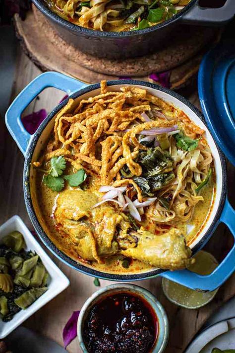 Khao Soi Curry Chiang Mai Noodles – NorthEast Nosh Recipes Kao Soi, Fresh Egg Noodles, Pickled Mustard Greens, Crispy Noodles, Khao Soi, Soft Egg, Thai Noodles, Curry Noodles, Small Food Processor