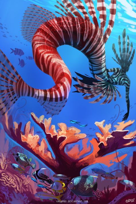 Caribbean by kalambo on DeviantArt Lion Fish Mermaid, Caribbean Drawing, Utila Honduras, Fish Mermaid, Sea Life Art, Lion Fish, Fish Drawings, Utila, Months In A Year