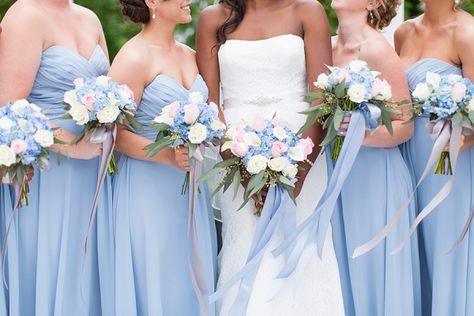 A periwinkle and gold wedding photographed by Luke and Ashley Photography and coordinated by Kelsey Ann Events at the Womans Club of Portsmouth. Periwinkle Blue Wedding, Periwinkle Wedding, Maroon Bridesmaid Dresses, Light Blue Bridesmaid, Blush Wedding Colors, Bridesmaid Bouquet White, Pink And White Weddings, Blue Wedding Bouquet, Blue Wedding Inspiration