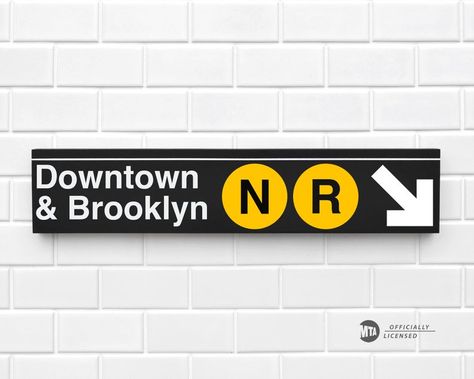 Downtown & Brooklyn N-R Trains New York City Subway Sign | Etsy Subway Signs, Ny Subway, Downtown Brooklyn, Train Map, New York City Subway, Alphabet Signs, Subway Sign, Fulton Street, City Sign