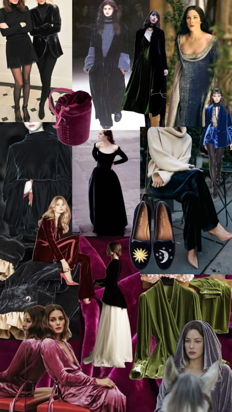 velvet #medieval #witchy #witch #witchaesthetic #fashionmoodboard Witchy Modern Outfit, Moon Aesthetic Fashion, Soft Witch Aesthetic Outfit, Medieval Fashion Aesthetic, Winter Witch Outfit, Wimsey Goth Style, Witchy Style Modern Witch, 1920s Witch, Modern Witch Aesthetic Outfit