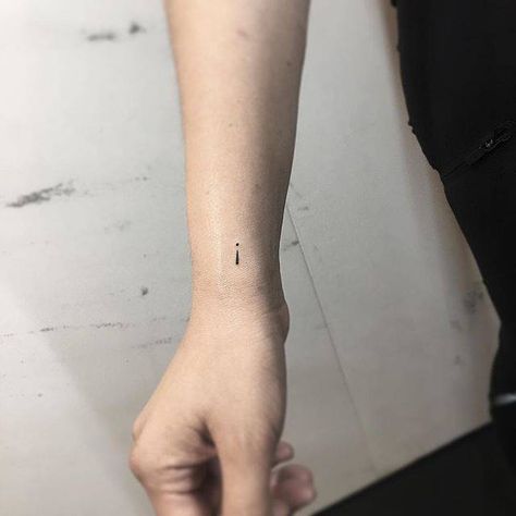 Exclamation mark tattoo on the wrist. Mom Micro Tattoos, Exclamation Point Tattoo, Microtattoo Simple Tiny Tattoo, Micro Tatoos Ideas, Micro Tattoo Placement, Small Tattoos Family, Exclamation Mark Tattoo, Small Tattoos Dragon, Family Small Tattoos