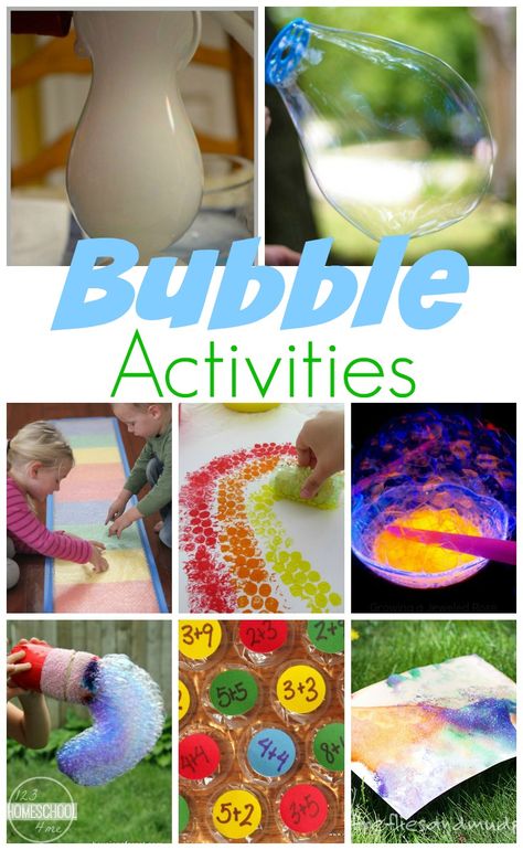 National Bubbles Week is the 2nd week of March - here are tons of really fun ways to learn, explore, and play with bubble activities for kindergarten, first grade, 2nd grade, 3rd grade, 4th grade, and 5th grade students. Bubble Crafts, Water Play Activities, Easy Science Projects, Toddlers Activities, Bubble Activities, Homemade Bubbles, Bubble Fun, Kids Bubbles, Fun Summer Activities