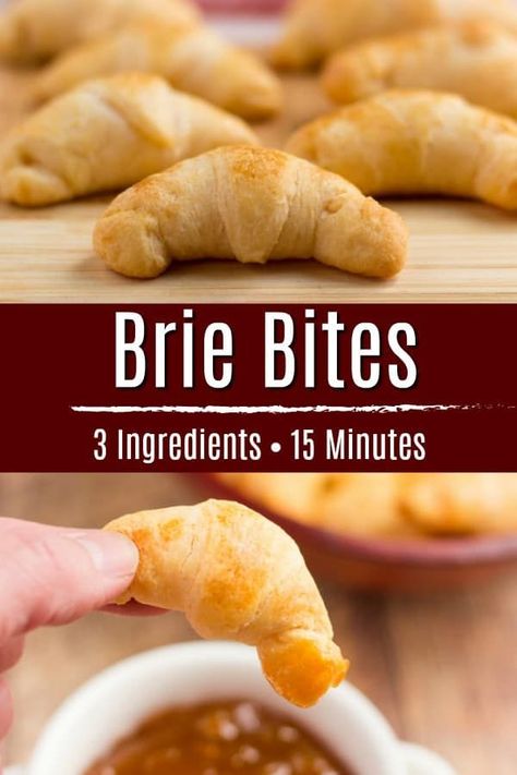 Brie Bites are an easy 3 ingredient appetizer that is perfect Thanksgiving dinner or holiday dinner! All you need is some refrigerated crescent dough, brie, egg and 15 minutes! Serve them hot with some cranberry sauce or apricot preserves – the perfect holiday appetizer! #thanksgiving #christmas #easyappetizer #brie #cranberry #cranberrysauce #crescentroll #crescentrollrecipe Holiday Appetizers Thanksgiving, Perfect Thanksgiving Dinner, Brie Cranberry, Mini Meals, Apricot Preserves, Thanksgiving Appetizers Easy, Gluten Free Puff Pastry, Thanksgiving Appetizer Recipes, Brie Bites