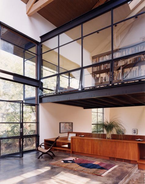 metal: Residence/North Haven, NY/Lee H. Skolnick Architecture + Design Partnership Mezzanine Design, Mezzanine Loft, Mezzanine Bedroom, Industri Modern, Asma Kat, Contemporary Home Office, Loft Interiors, Interior Windows, Glass Walls